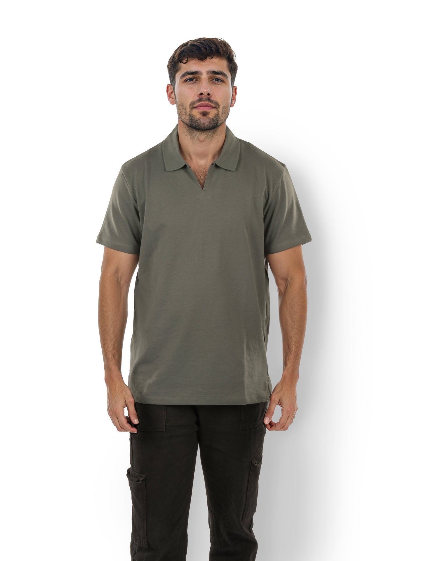 Grey Solid Cotton Polo