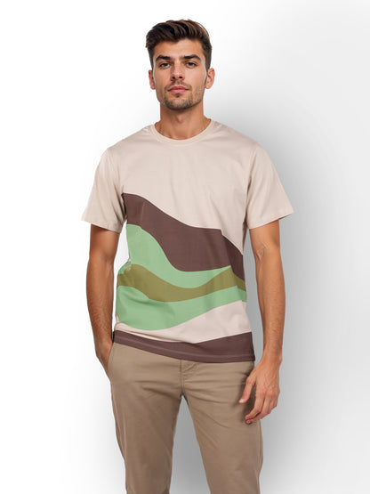 Beige Colourblock Cotton T-shirt