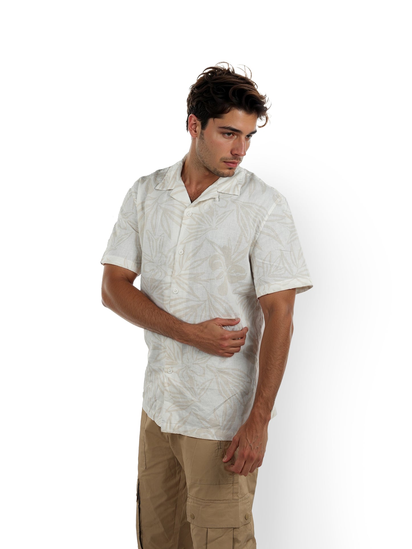 Beige Printed Linen Shirt