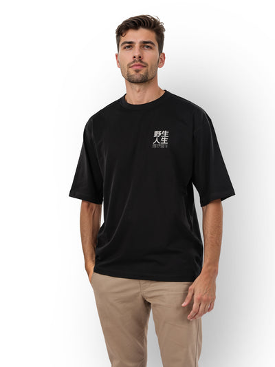 Celio* Printed Oversized Cotton Black T-Shirt