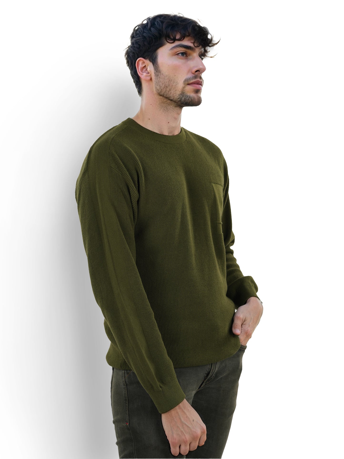 Khaki Solid Cotton Sweater