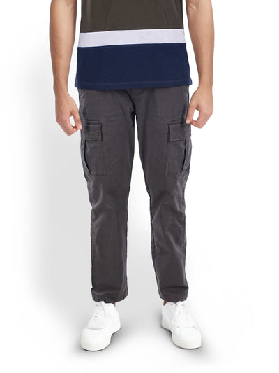 Celio* Cotton-Blend Straight Fit Grey Trousers