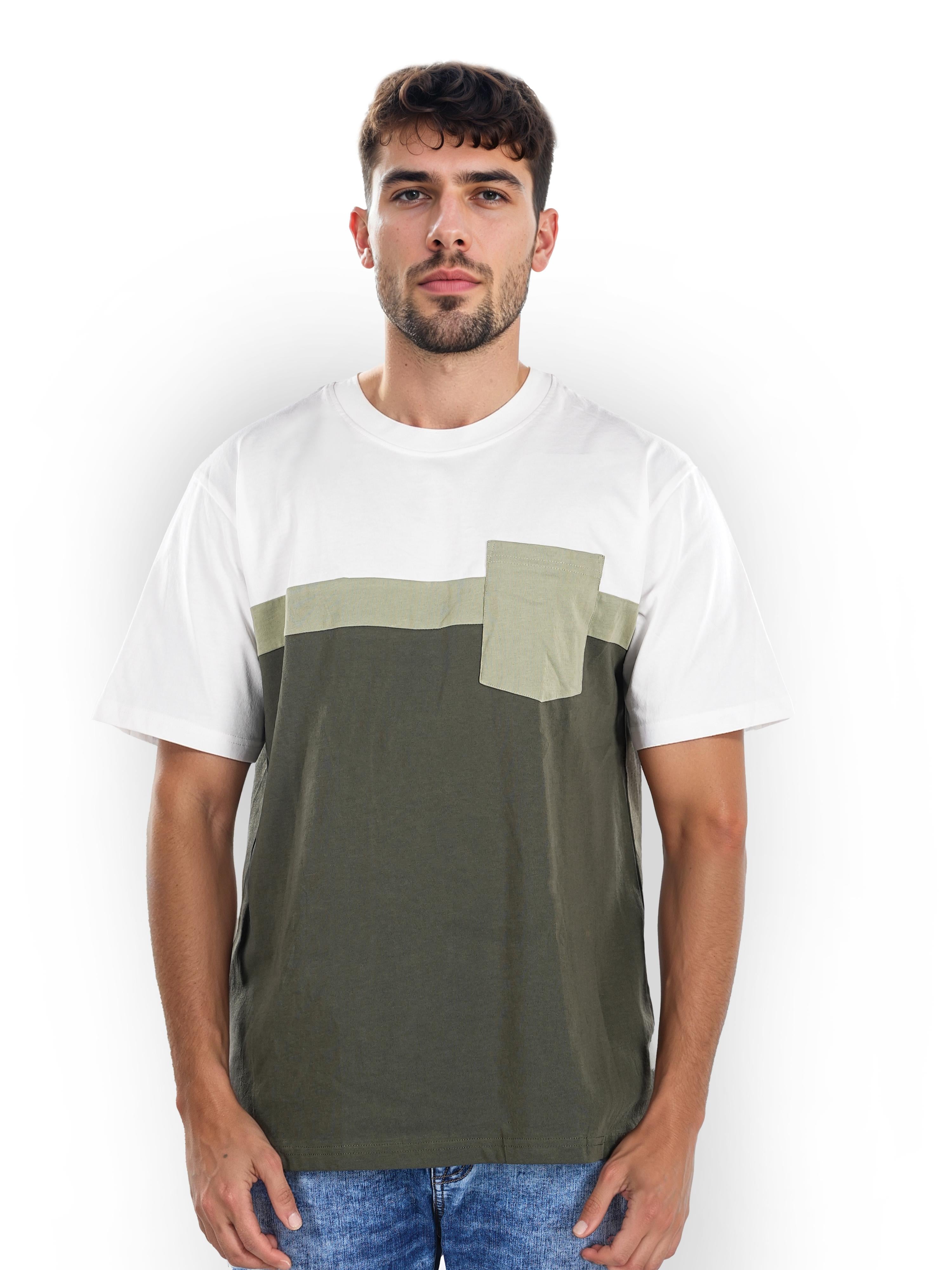 Olive Colourblock Cotton T-shirt