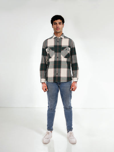 Celio* Checked Regular Fit Cotton Green Shirt