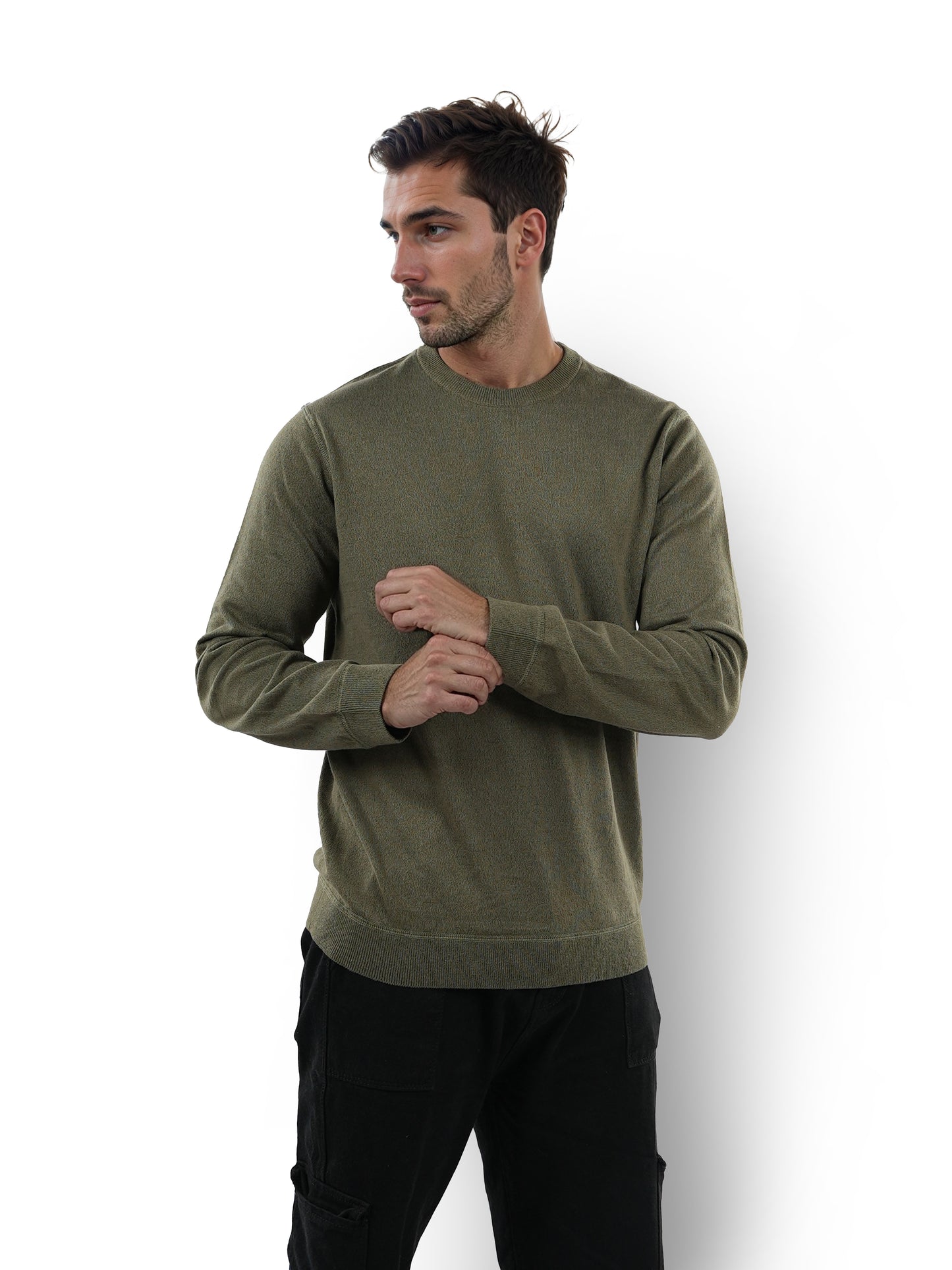 Khaki Solid Cotton Sweater