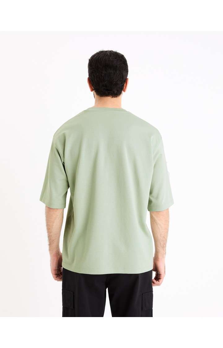 Celio* Solid Boxy Fit Cotton Green T-Shirt