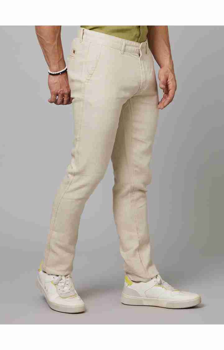 Beige Slim Fit Linen Pants