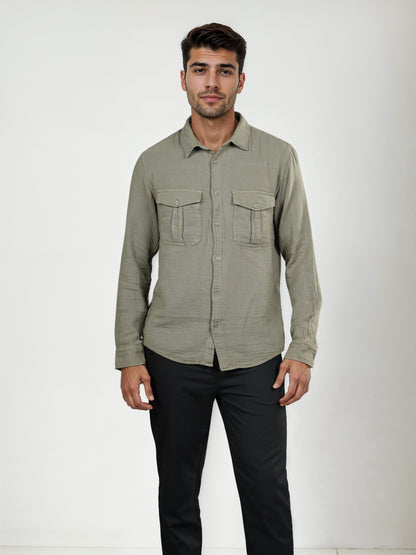 Green Solid Cotton Shirt