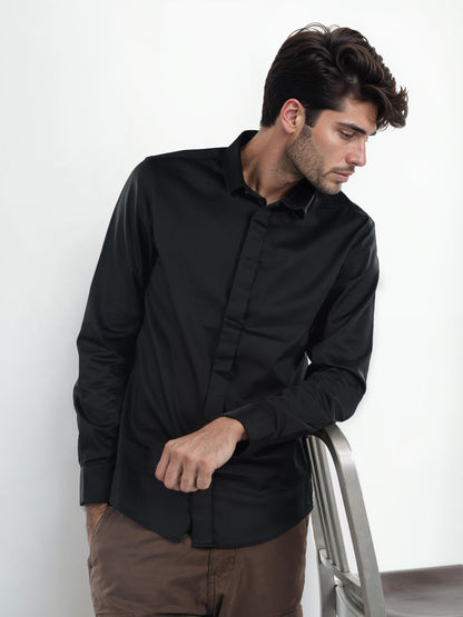 Black Solid Cotton Shirt