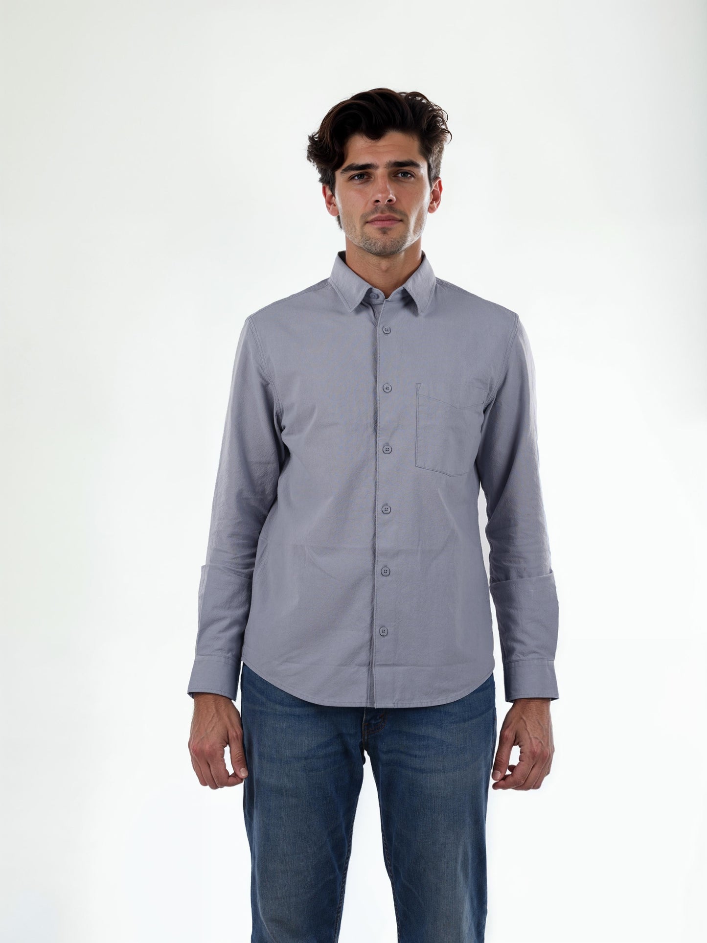 Blue Solid Cotton Shirt