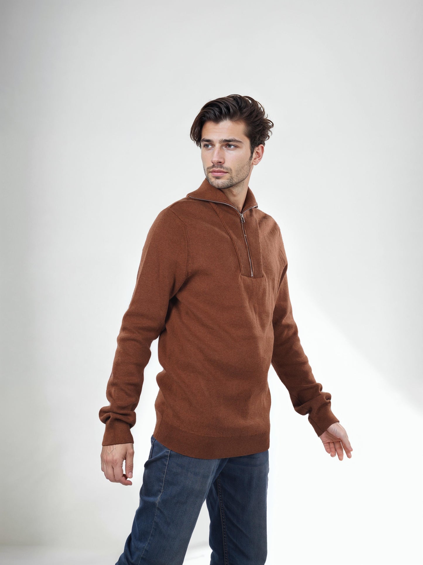 Brown Solid Cotton Sweater