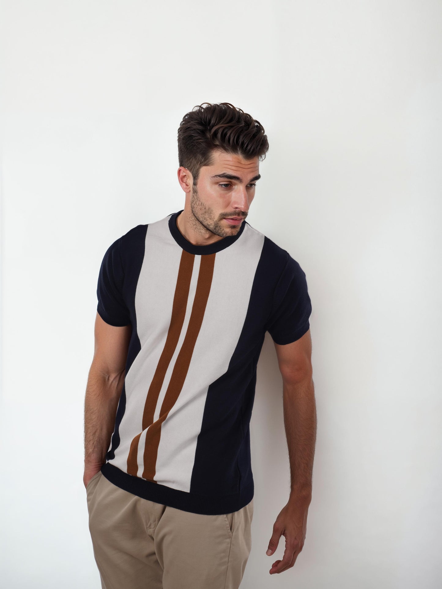 Navy Blue Colourblock Cotton T-shirt