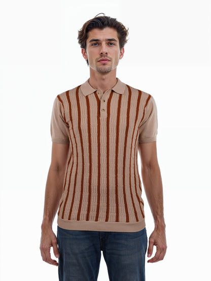 Brown Striped Cotton Polo