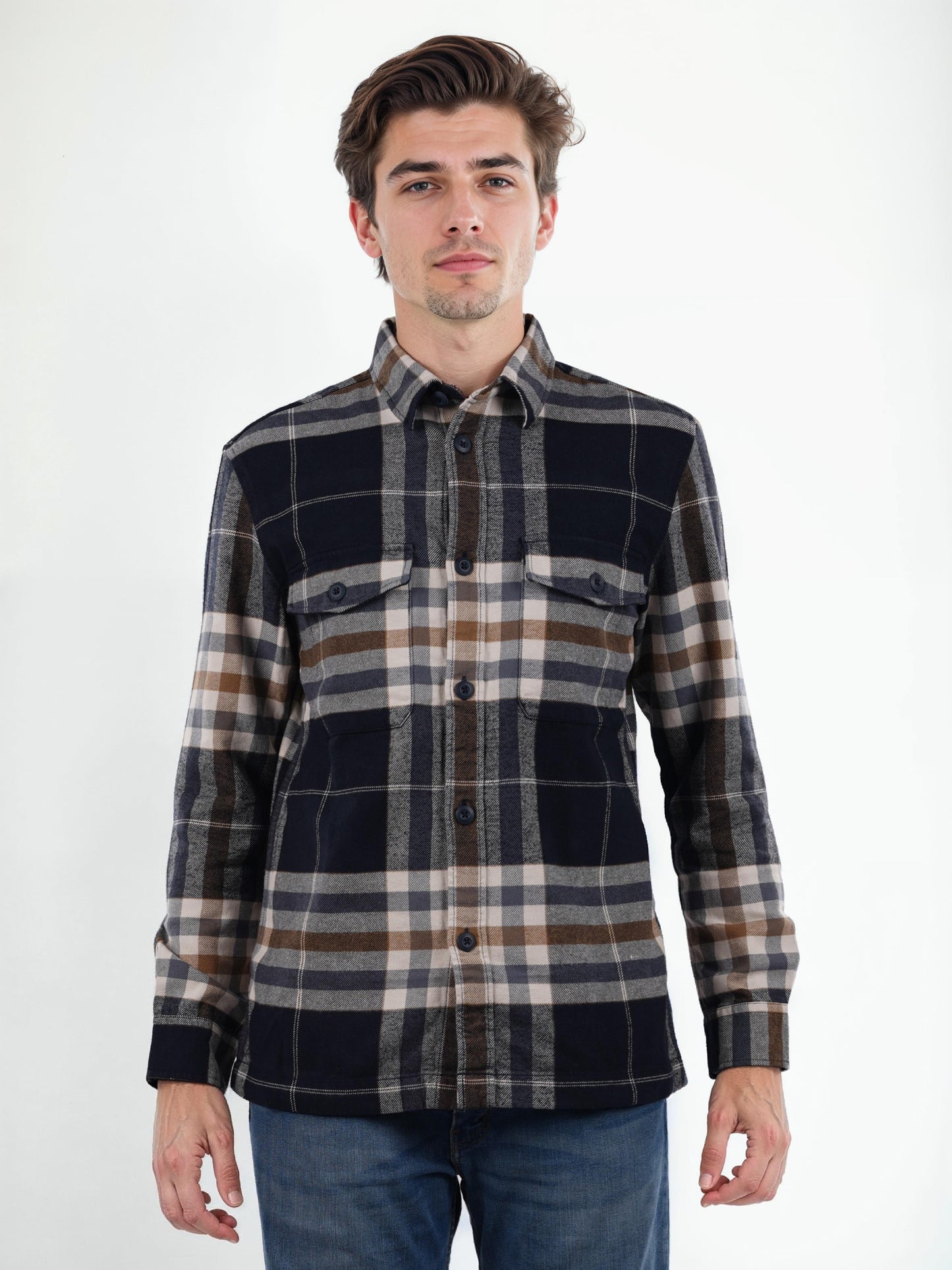 Navy Blue Checks Cotton Shirt