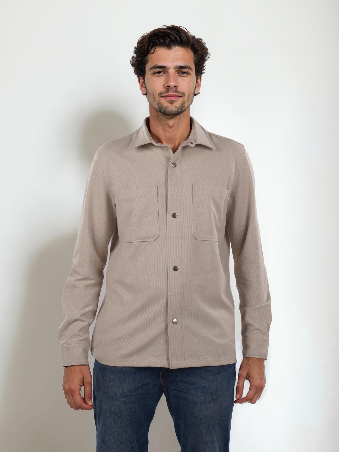 Beige Solid Polyester Shirt