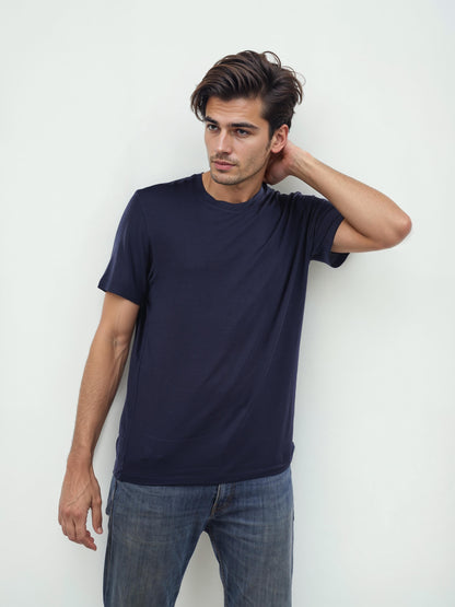 Navy Blue Solid Cotton T-shirt