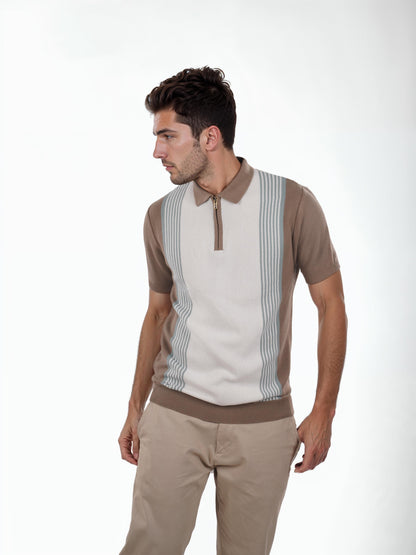 Brown Striped Cotton Polo