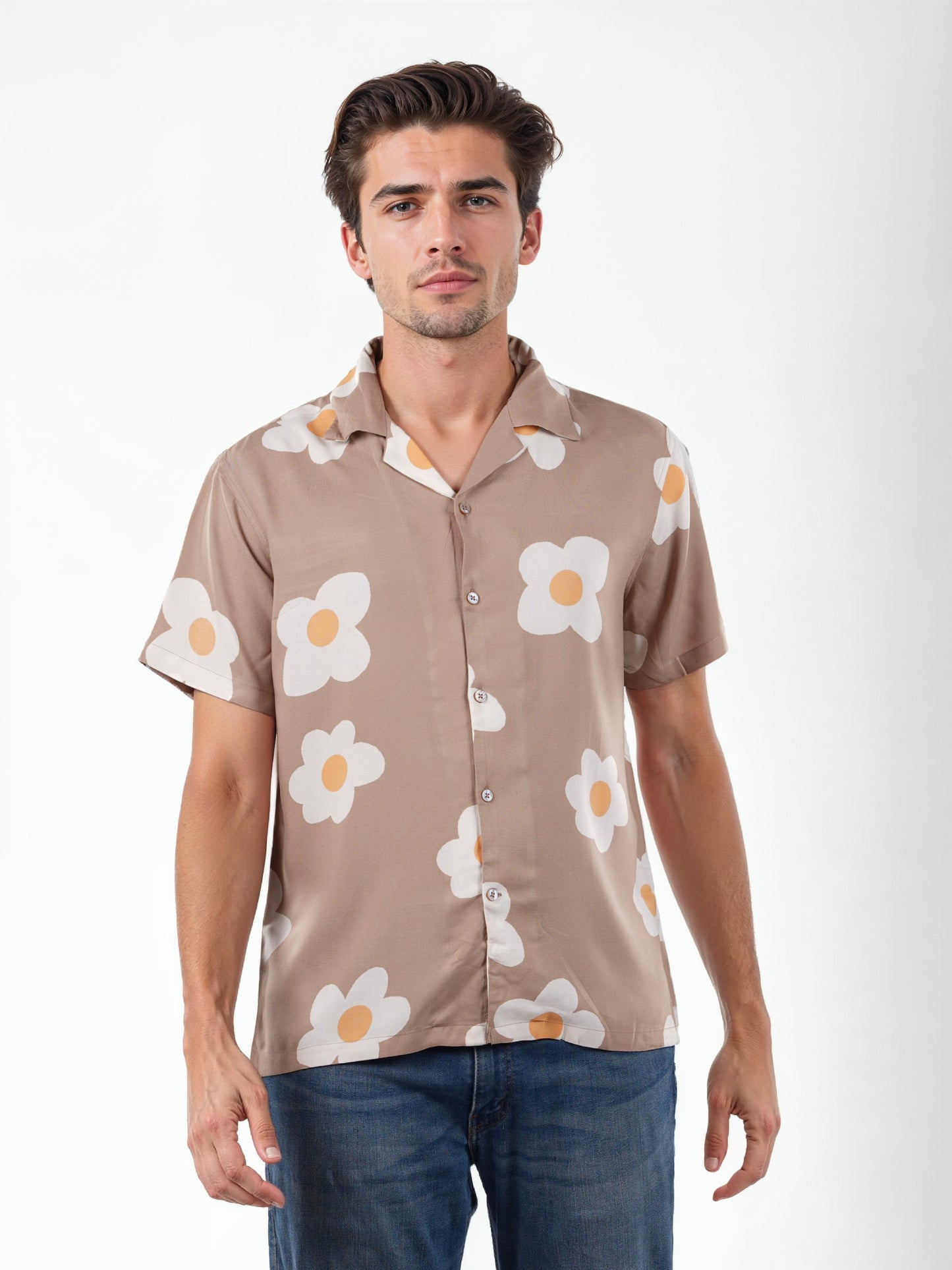 Brown Printed Viscose Shirt