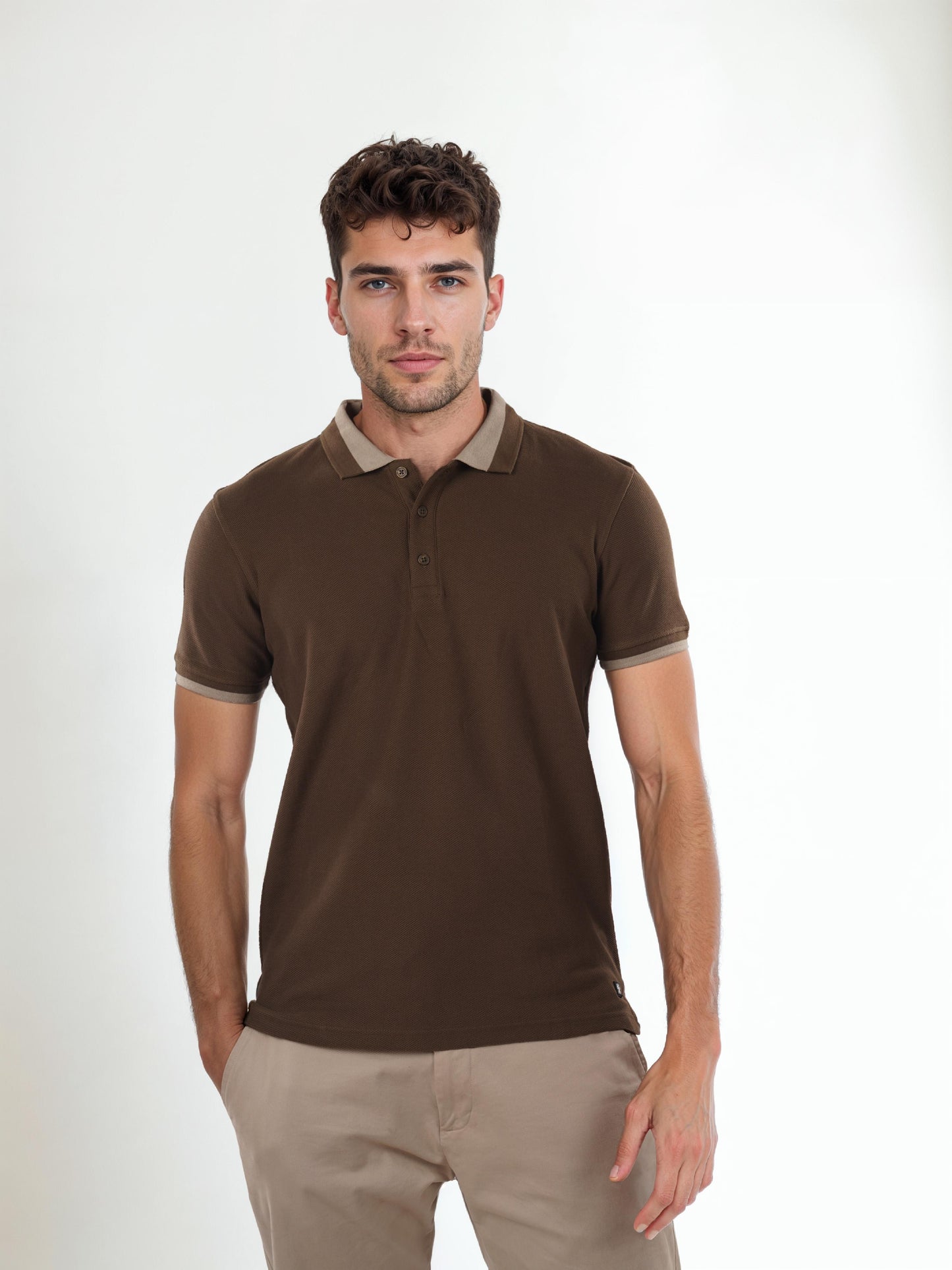 Brown Solid Cotton Polo