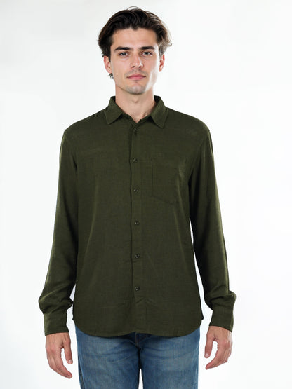 Green Solid Linen Shirt