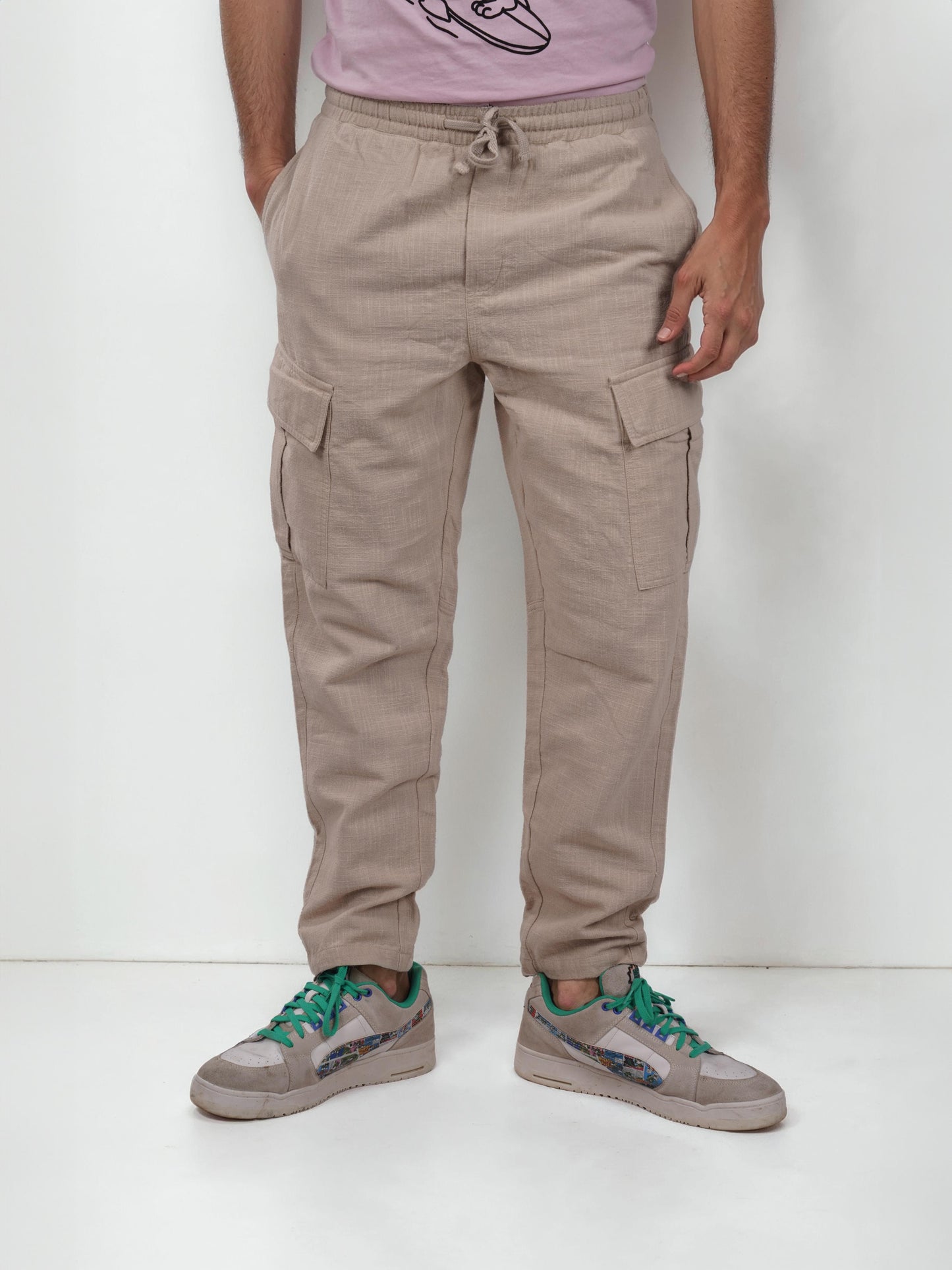 Beige Loose Fit Cargos