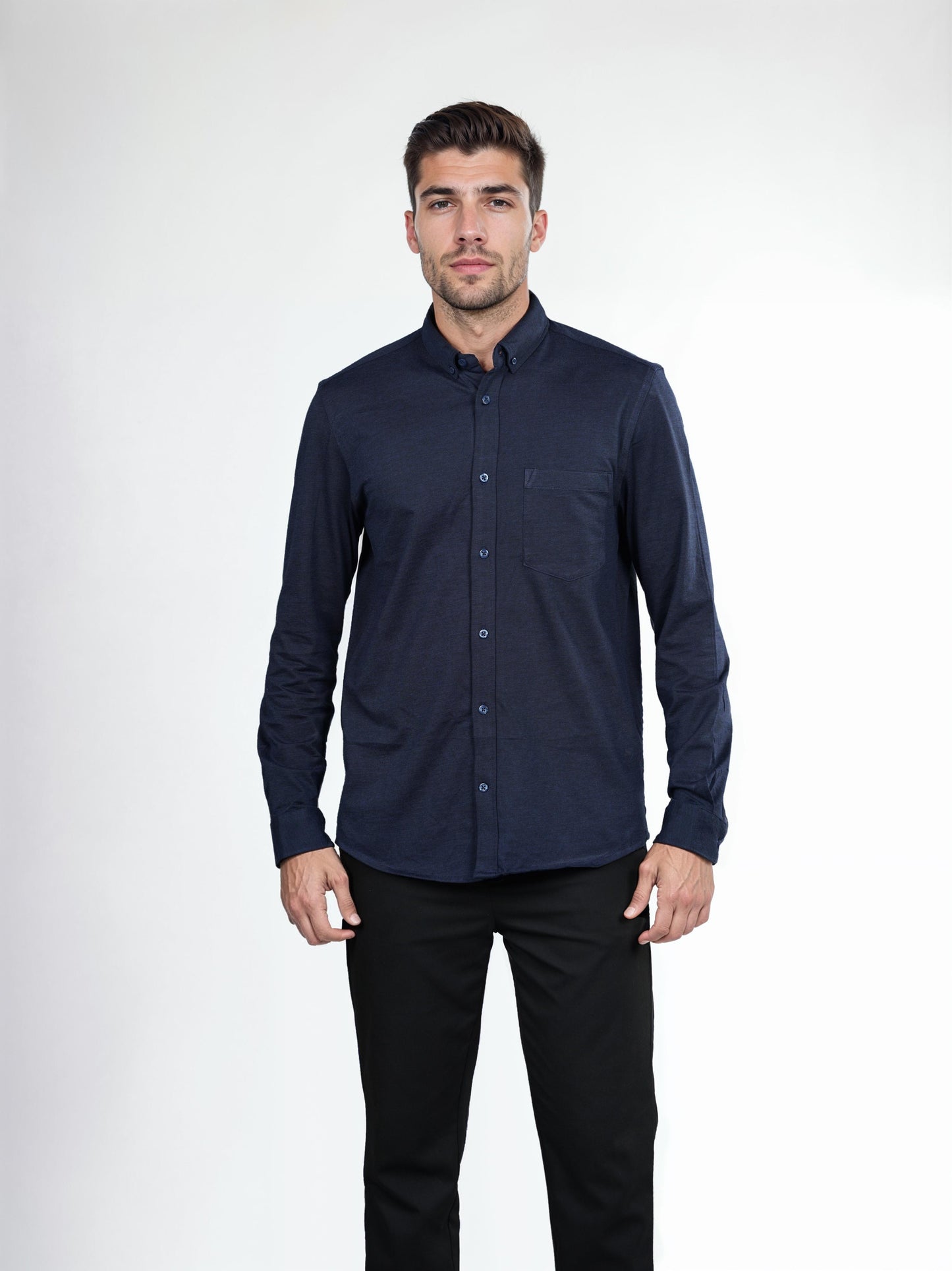 Navy Blue Solid Cotton Shirt