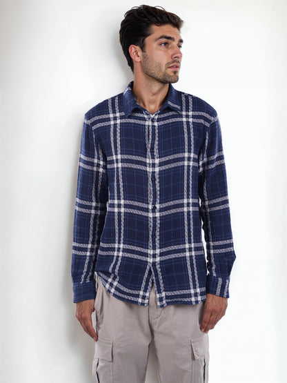 Navy Blue Checks Cotton Shirt