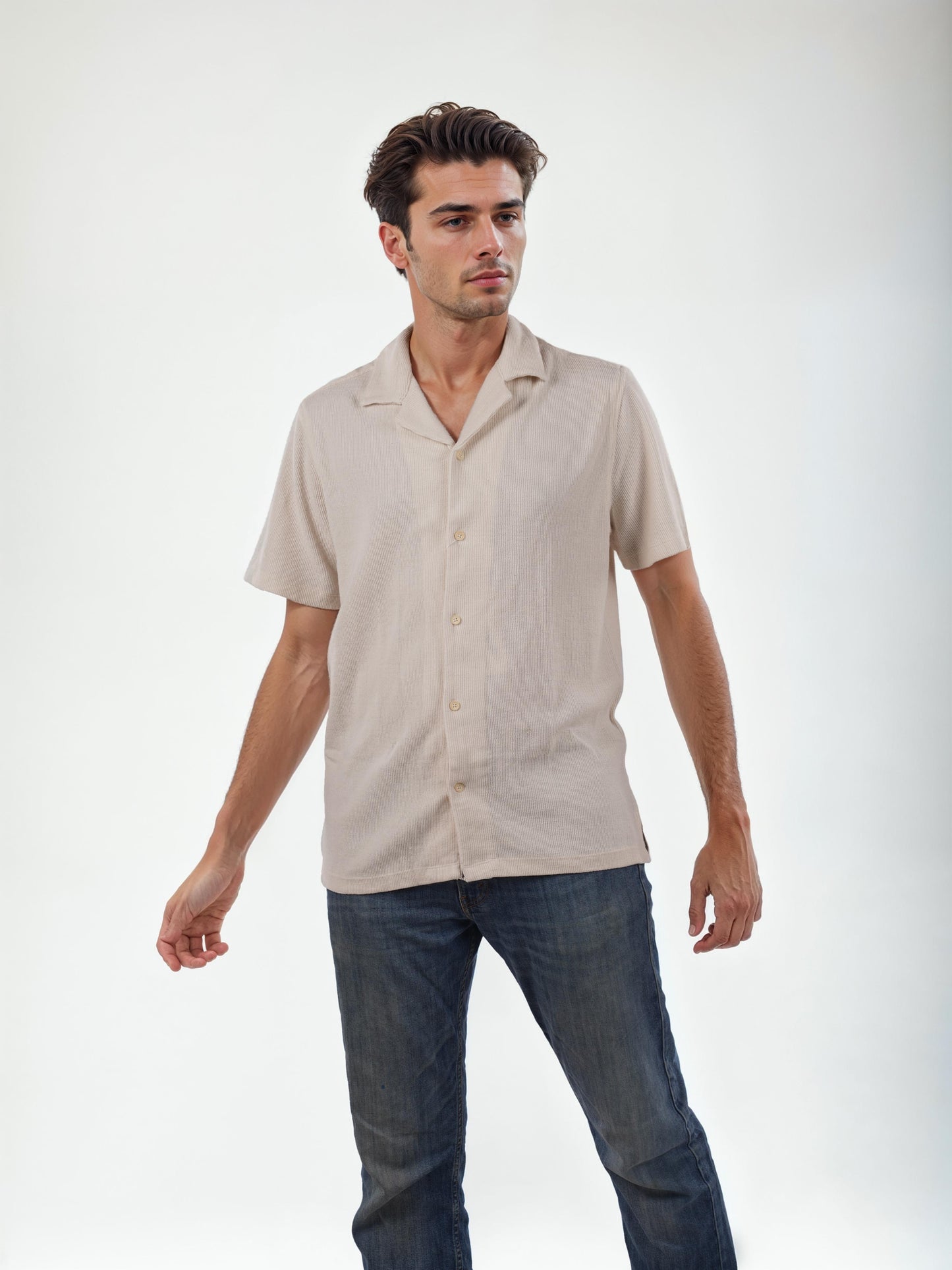 Beige Solid Cotton Shirt