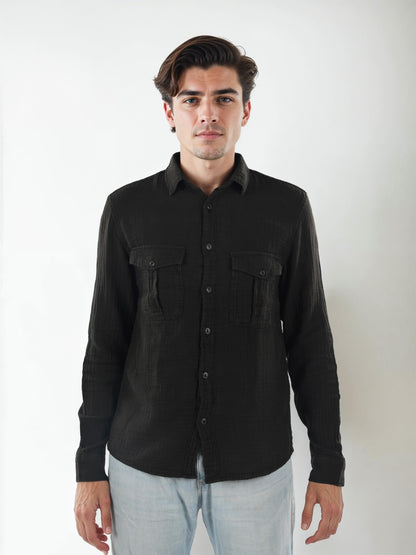 Black Solid Cotton Shirt