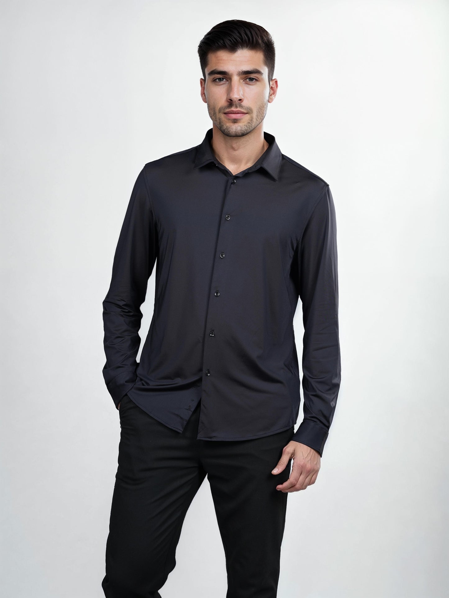 Black Solid Nylon Shirt