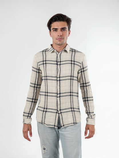 Beige Checks Cotton Shirt