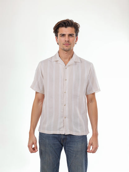 Beige Striped Cotton Shirt