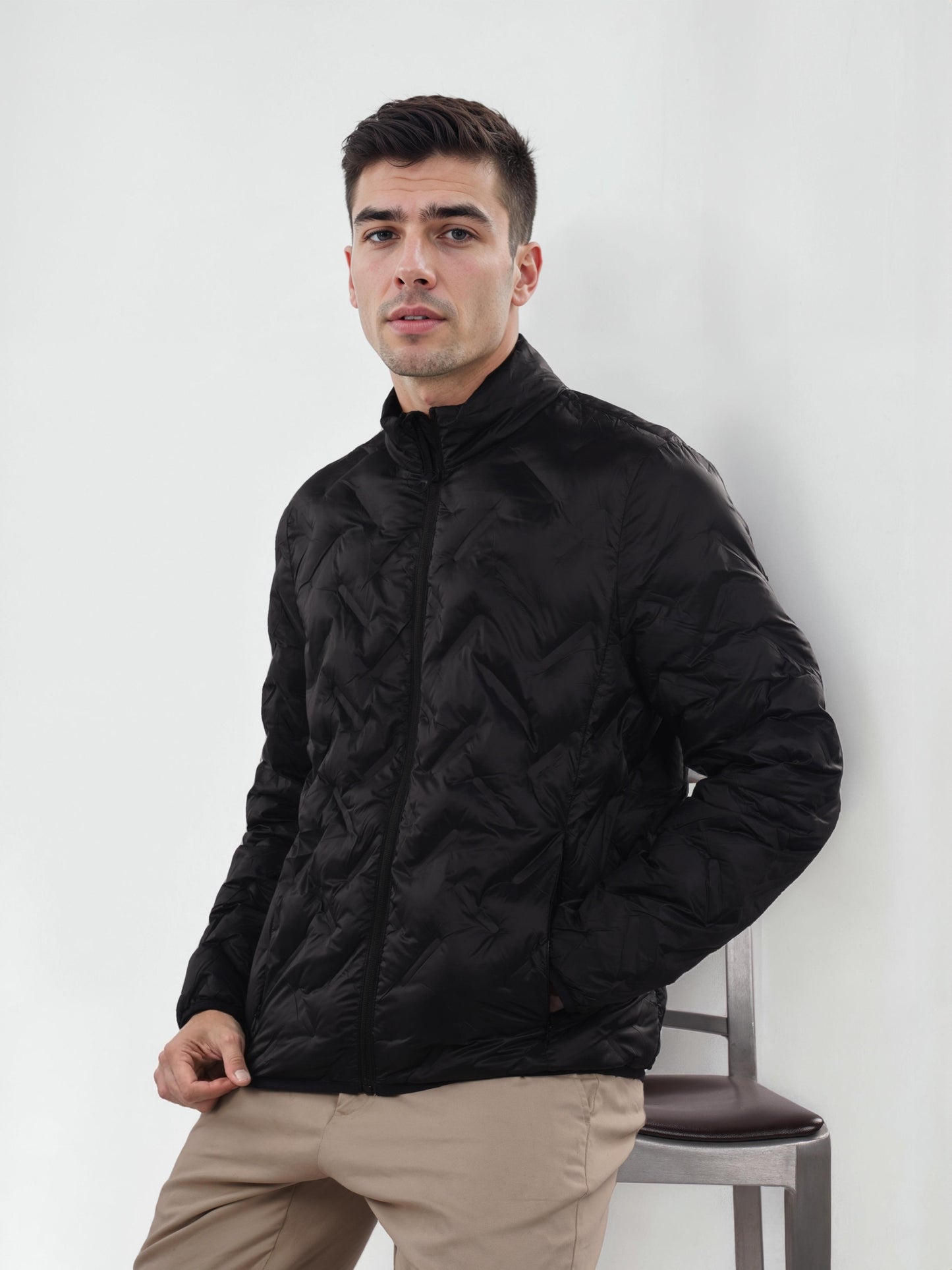 Black Solid Polyamide Jacket