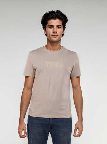 Beige Solid Cotton T-shirt