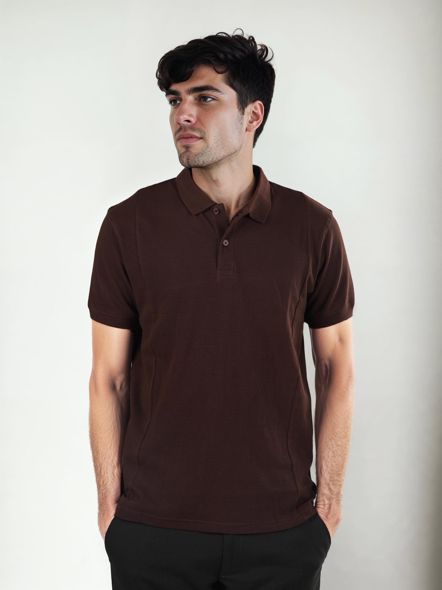 Brown Solid Cotton Polo