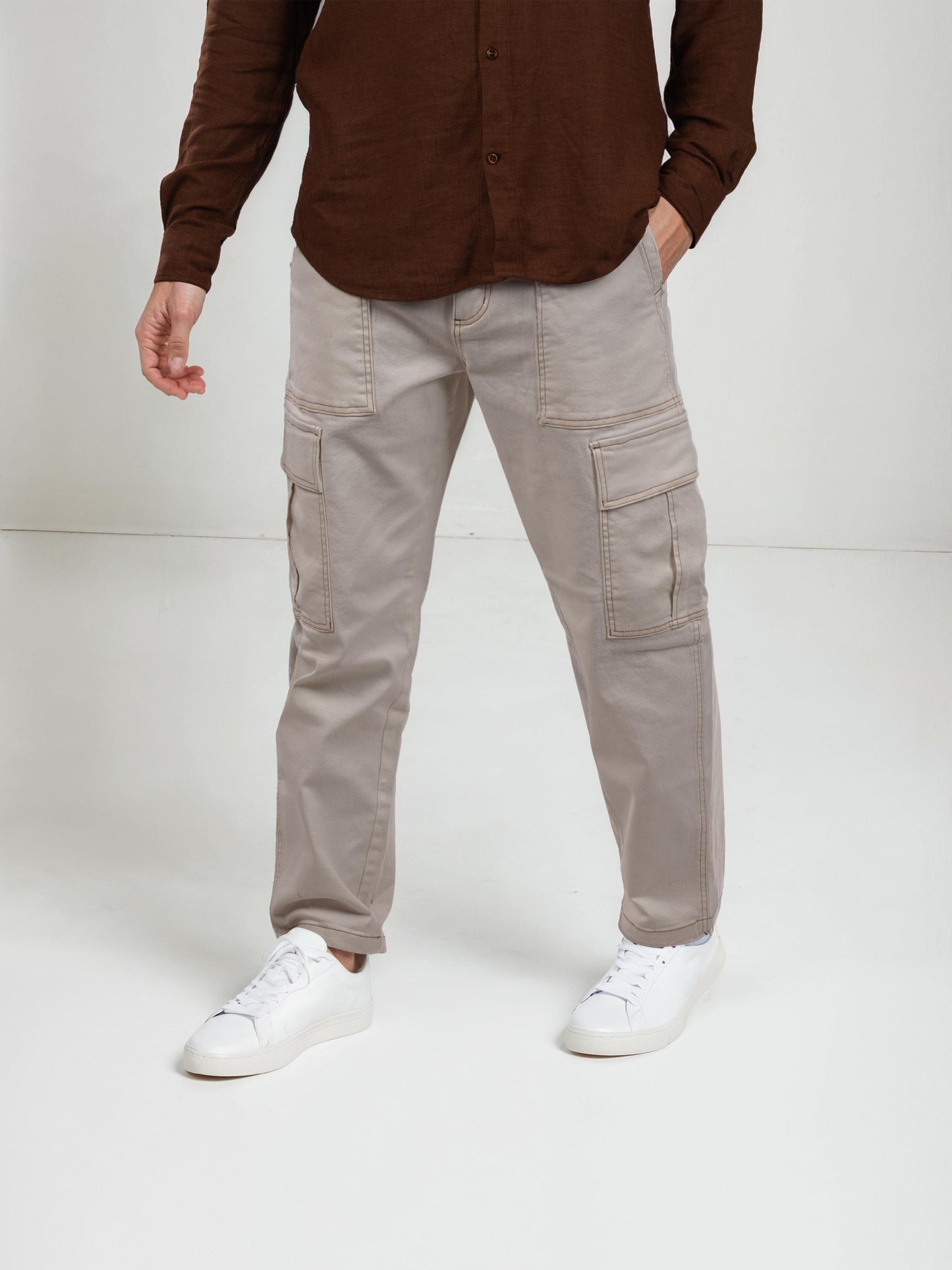 Beige Straight Fit Cargos