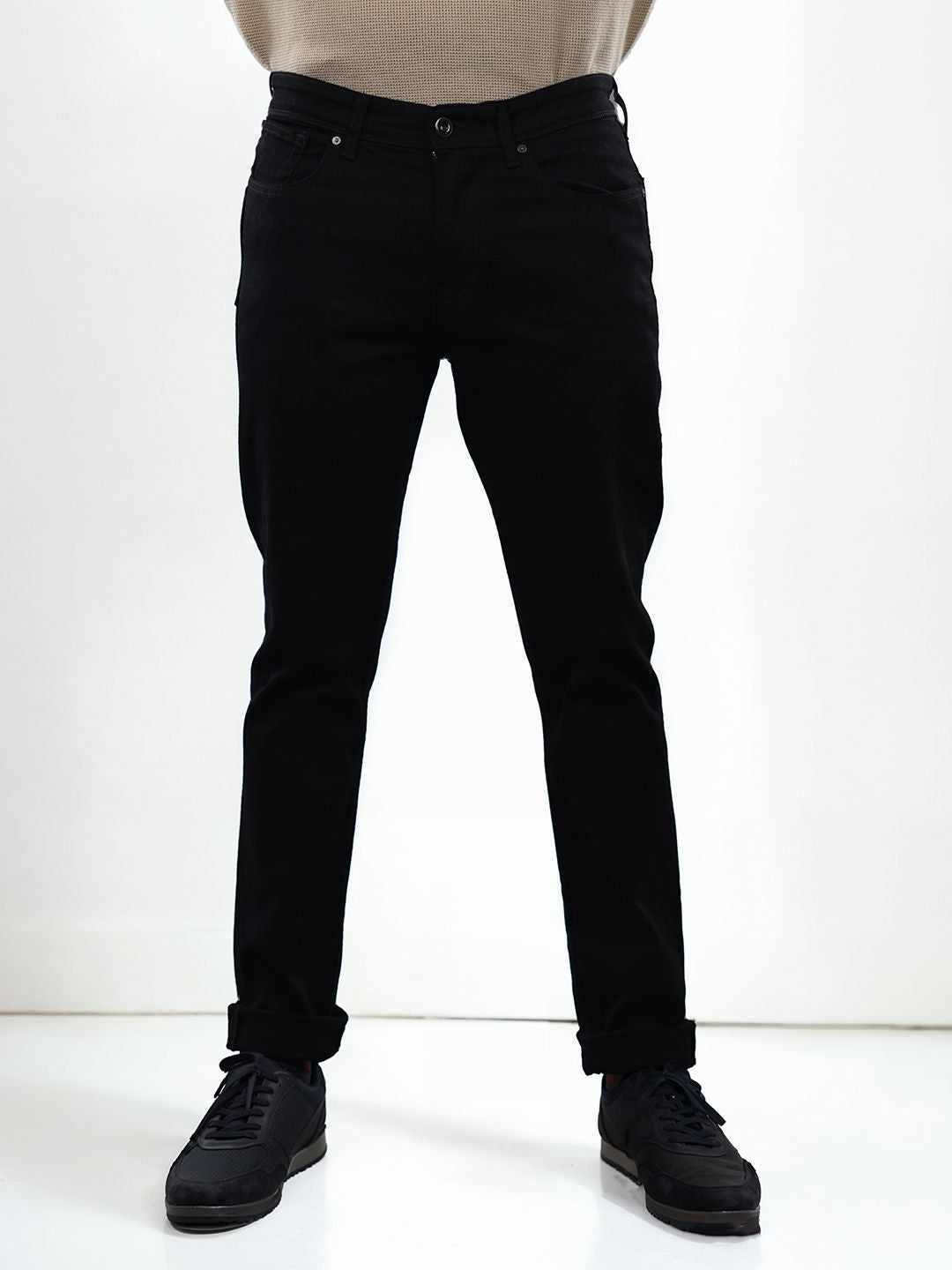 Celio* Men Solid Regular Fit Cotton Blend Black Jeans