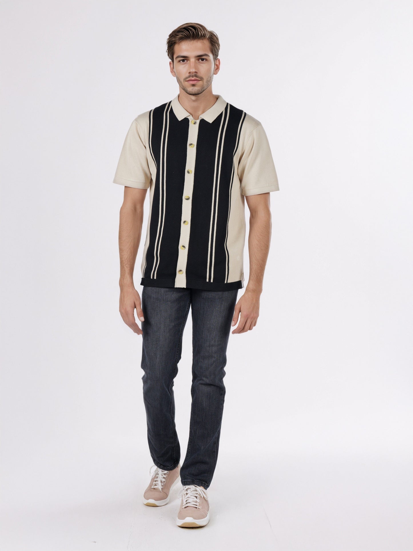 Celio* Men Black Striped Regular Fit Cotton Shirts