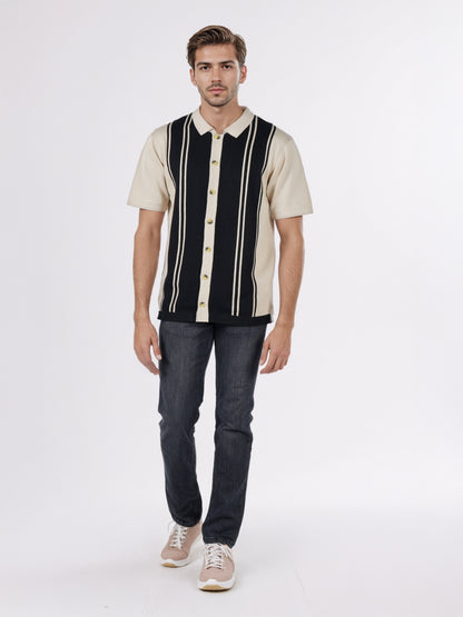 Celio* Men Black Striped Regular Fit Cotton Shirts