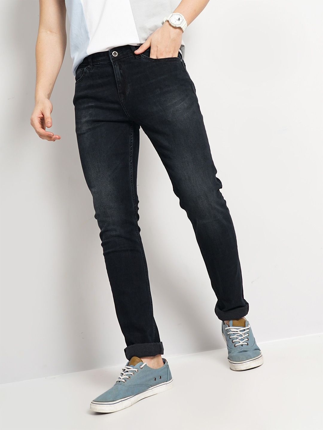 Celio* Men Black Solid Cotton Slim Fit Jeans
