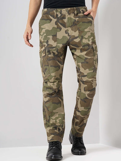 Celio* Cotton Straight Fit Olive Trouser