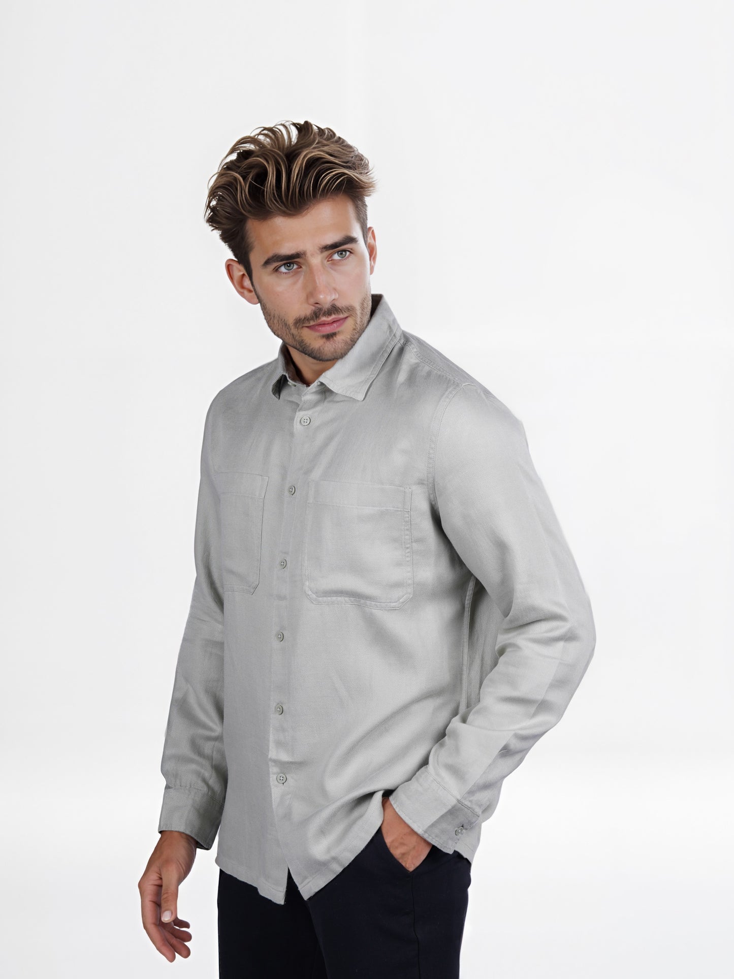 Celio* Solid Overshirt Linen-Blend Green Shirt