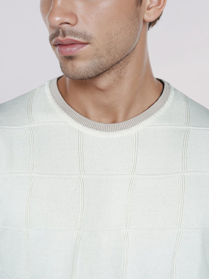 Celio* Men Cream Checked Regular Fit Cotton T-Shirts