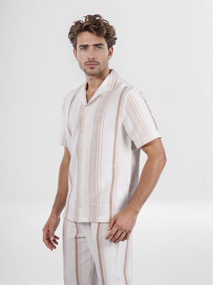 Celio* Men White Striped Regular Fit Cotton Fashion Shirt