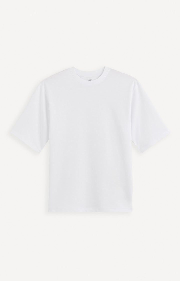 Celio* Solid Boxy Fit Cotton White T-Shirt