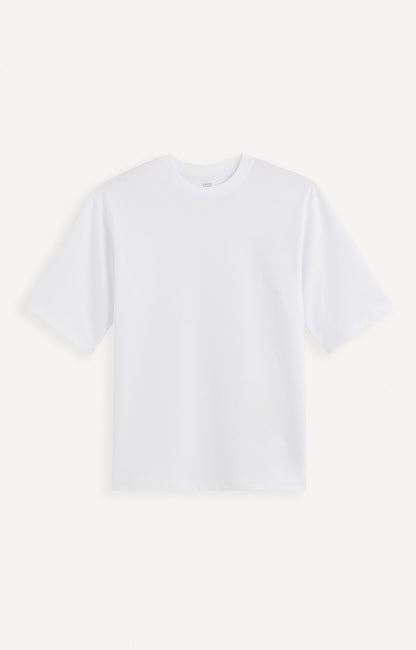 Celio* Solid Boxy Fit Cotton White T-Shirt