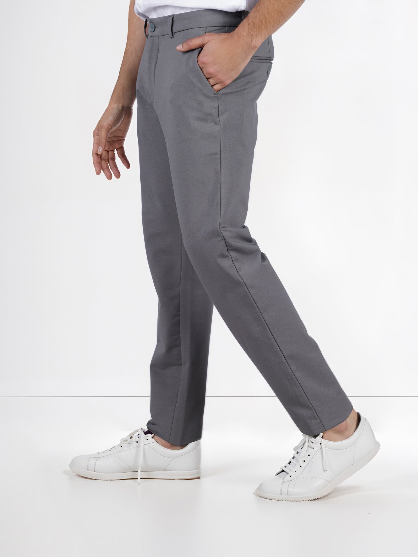 Celio* Cotton-Blend Regular Fit Grey Trousers