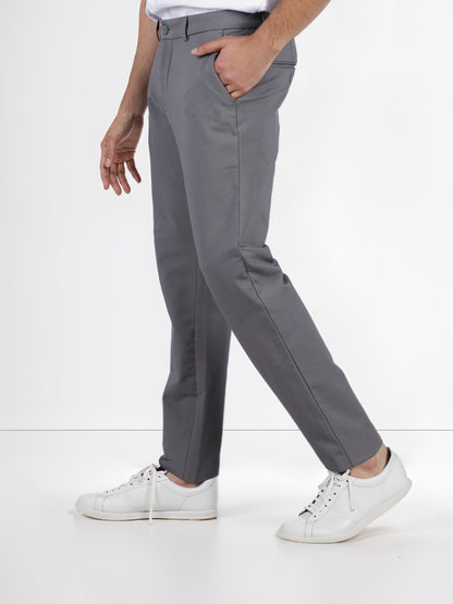 Celio* Cotton-Blend Regular Fit Grey Trousers