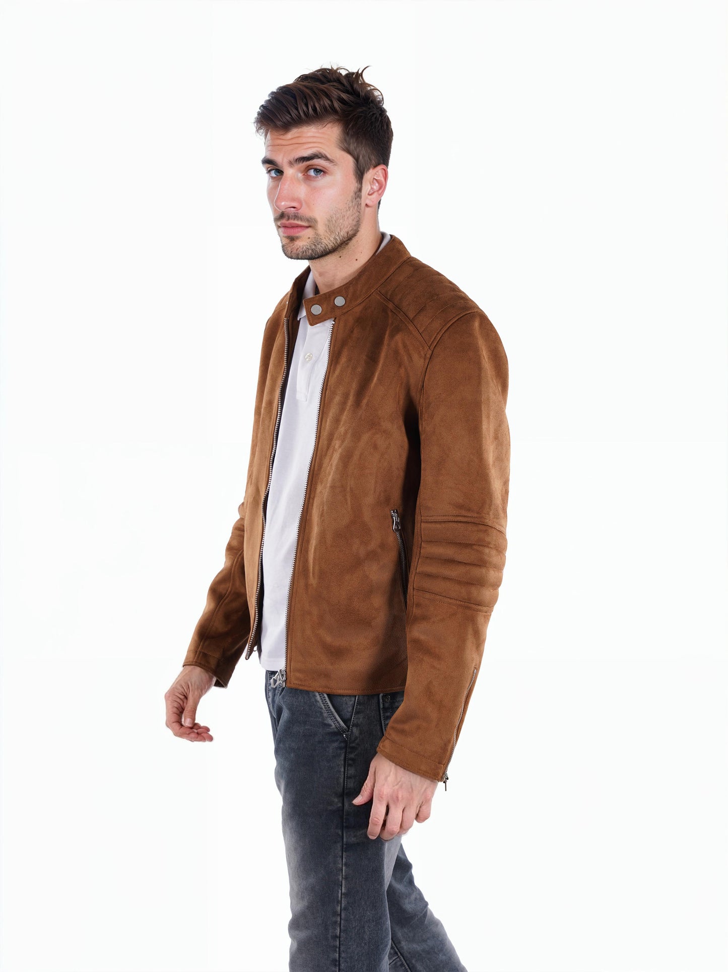 Brown Solid Polyamide Jacket