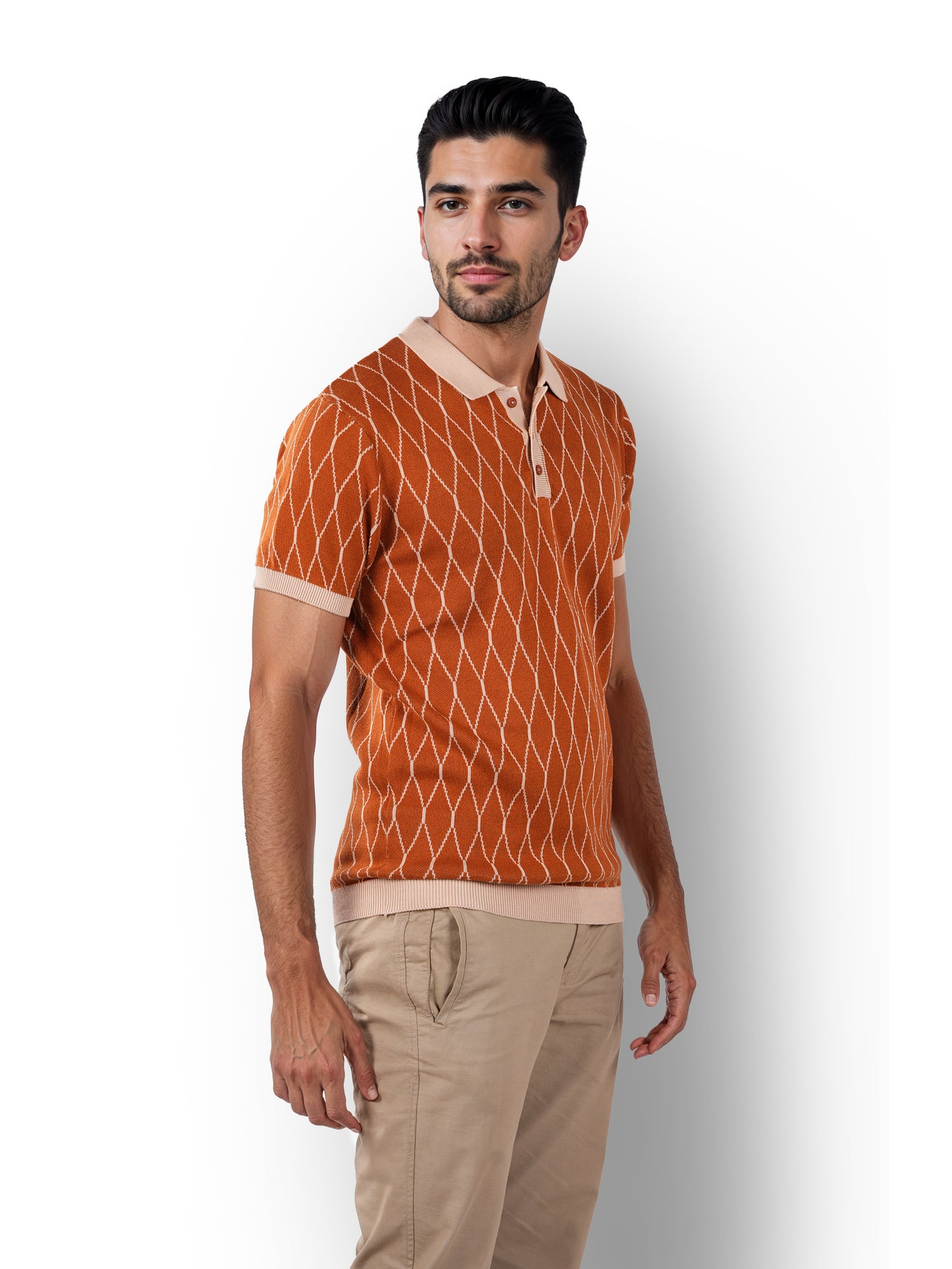 Brown Printed Cotton Polo